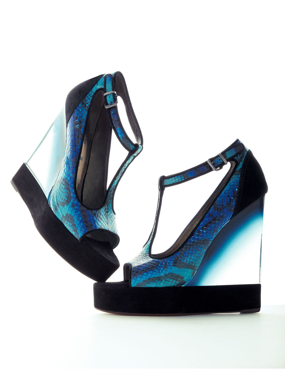 Lanvin Snake T-Strap Lucite-Wedge Sandal Sz:38.5 Retail $1,990 NEW